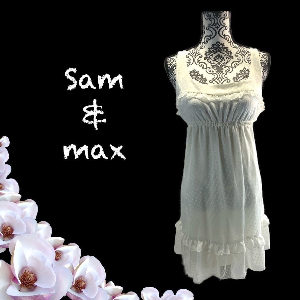 NWT SAM&MAX OFF WHITE SHEER POKADOT DRESS - Picture 2 of 11